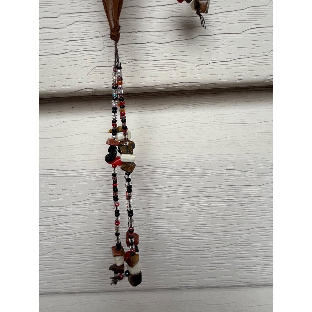 Hand-Painted Sheer Poncho With Abstract Face Design & Beaded Tassels - Picture 5 of 5